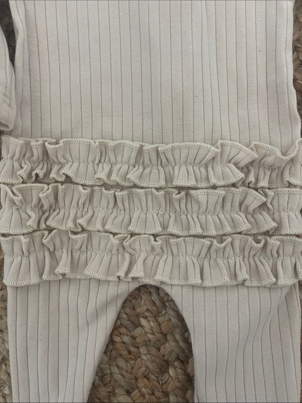 Neutral Cream Ribbed Zip-Up Ruffle Footed One-Piece - Picture 4 of 5
